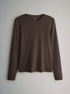 The Set - 5 Lot Manches longues côtelées T-shirt Marron/Rose/Blanc/Rayure Discount