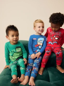 Next Marvel Rouge/Vert/Bleu - Lot de 3 pyjamas Snuggle (9mois-8ans) New