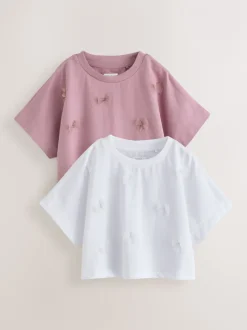 Next Mauve/blanc - Boxy Bows T-shirts 2 Pack (3-16ans) Best