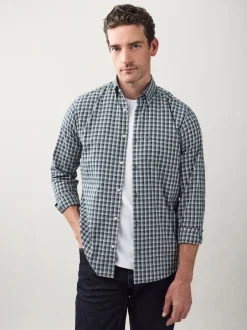 Next - Chemise Oxford ajustée Easy Iron Button Down Microcarreaux bleu marine Discount