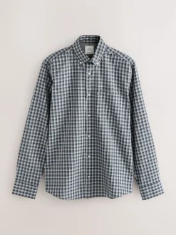 Next - Chemise Oxford ajustée Easy Iron Button Down Microcarreaux bleu marine Discount