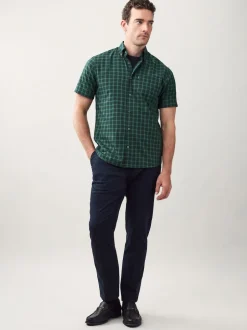 Next - Chemise Oxford Easy Iron boutonnée à manches courtes Mini carreaux noir/vert