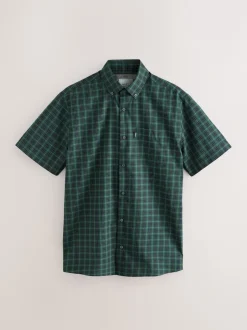 Next - Chemise Oxford Easy Iron boutonnée à manches courtes Mini carreaux noir/vert