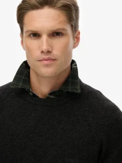 Superdry - Pull en laine mélangée Minuit anthracite chiné New