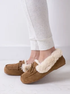 Totes Mocassin en daim véritable pour femme avec doublure en fausse fourrure New