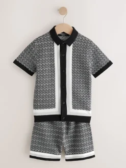 Next monochrome - Ensemble polo et short en maille géométrique à boutons (3-16ans) Outlet