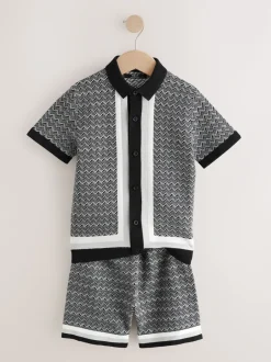 Next monochrome - Ensemble polo et short en maille géométrique à boutons (3-16ans) Outlet
