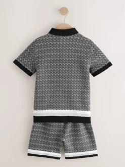 Next monochrome - Ensemble polo et short en maille géométrique à boutons (3-16ans) Outlet