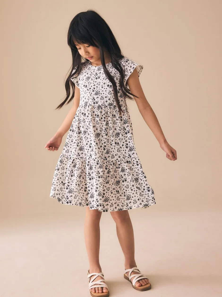 Next Monochrome imprimé floral - Robe Effet froissé à manches d’ange (3-16ans) Discount