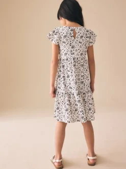 Next Monochrome imprimé floral - Robe Effet froissé à manches d’ange (3-16ans) Discount