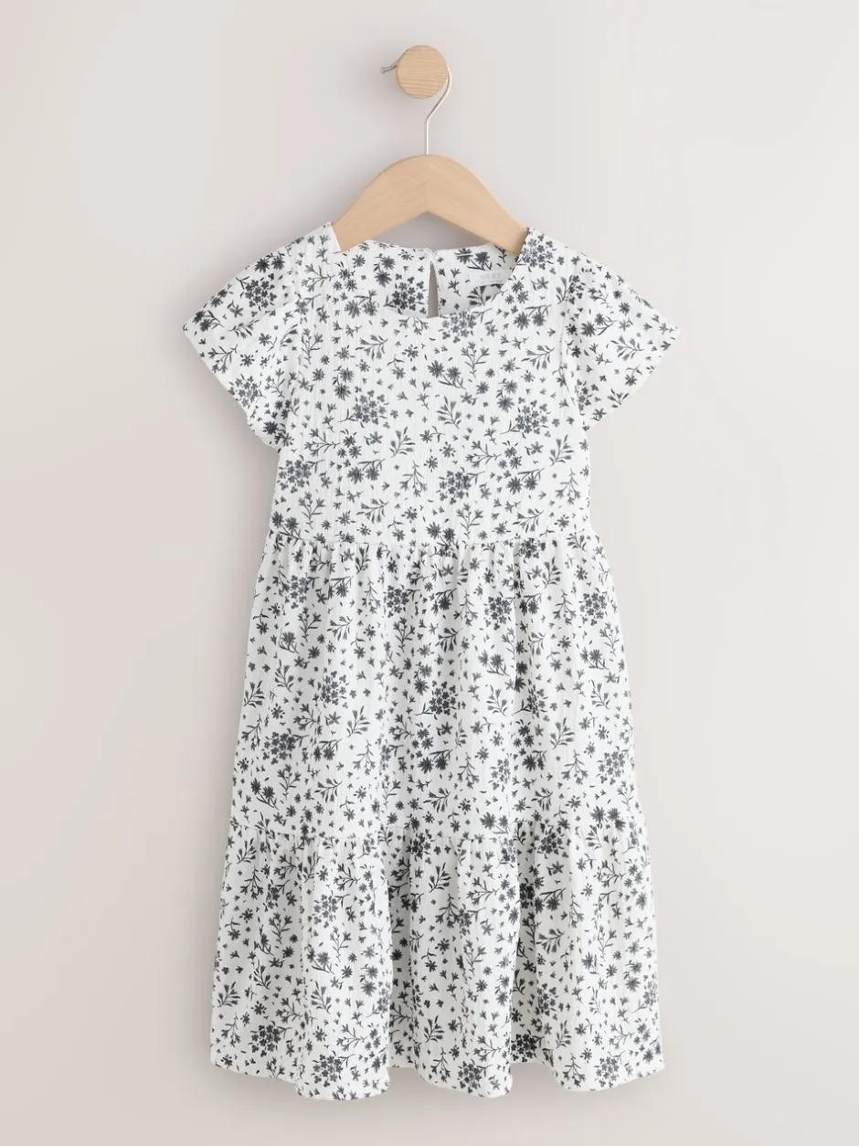 Next Monochrome imprimé floral - Robe Effet froissé à manches d’ange (3-16ans) Discount