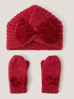 Monsoon Ensemble Bonnet et Mitaines en maille Bébé à nœud Outlet