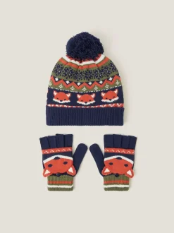 Monsoon Ensemble bonnet et gants à pompons Fox
