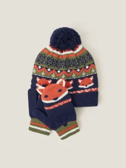 Monsoon Ensemble bonnet et gants à pompons Fox