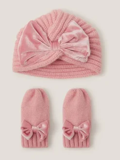 Monsoon Ensemble Bonnet et Mitaines en maille Bébé à nœud Online