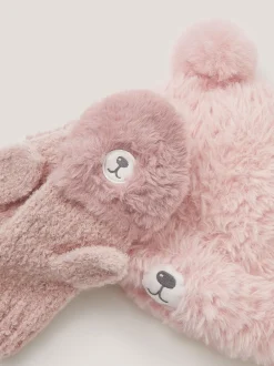 Monsoon ensemble chapeau et moufles en peluche duveteux Hot