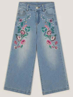 Monsoon Jeans à jambes larges brodés fleuris Sequins Sale