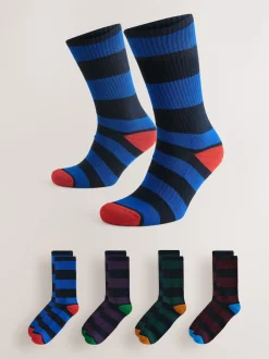 Next Motif à rayures riche bleu/vert/rouge - Lot de 4 chaussettes de sport Discount