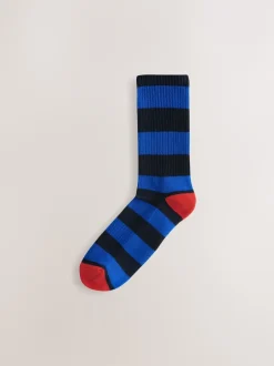 Next Motif à rayures riche bleu/vert/rouge - Lot de 4 chaussettes de sport Discount