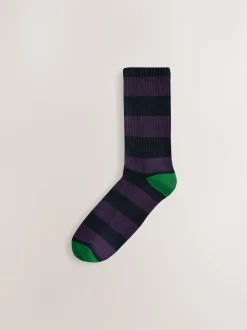 Next Motif à rayures riche bleu/vert/rouge - Lot de 4 chaussettes de sport Discount