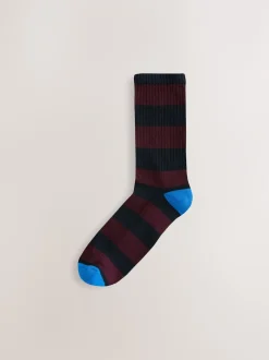 Next Motif à rayures riche bleu/vert/rouge - Lot de 4 chaussettes de sport Discount