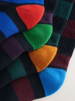 Next Motif à rayures riche bleu/vert/rouge - Lot de 4 chaussettes de sport Discount