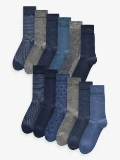 Next Motif Bleu/Gris bleu marine - Lot de 12 - Chaussettes riches en coton pour homme Sale