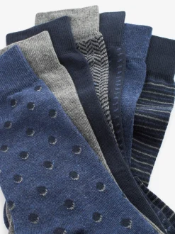 Next - Lot de 7 - Chaussettes riches en coton pour homme Motif Bleu/Gris bleu marine Clearance