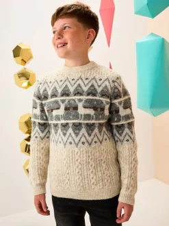 Next Motif Fair Isle Écru - Pull de Noël familial assorti (3mois à16ans) Clearance