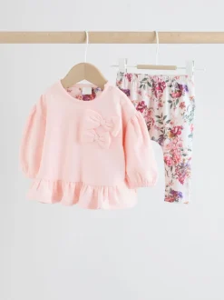 Next Motif floral rose/crème - Ensemble 2 pièces avec pulls et leggings à nœud bébé (0mois-2ans) Discount