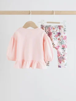 Next Motif floral rose/crème - Ensemble 2 pièces avec pulls et leggings à nœud bébé (0mois-2ans) Discount