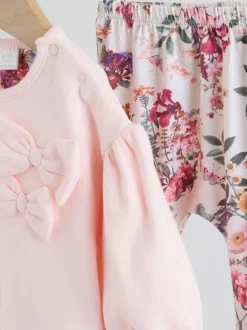 Next Motif floral rose/crème - Ensemble 2 pièces avec pulls et leggings à nœud bébé (0mois-2ans) Discount