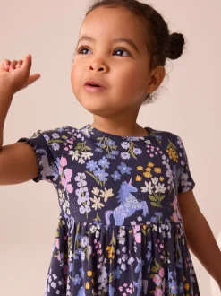 Next - Robe en jersey côtelé (3mths-7yrs) Motif licorne bleu marine Best