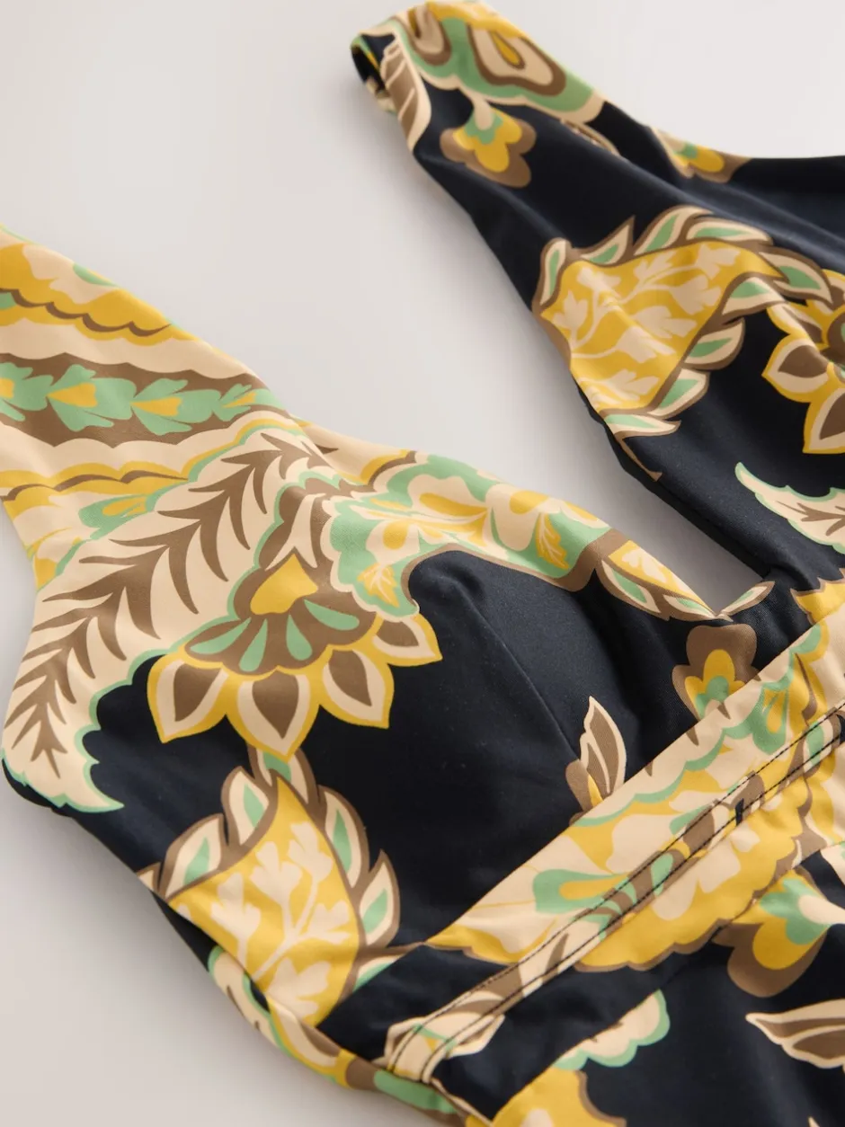 Next - Maillot de bain plongeant et galbant avec contrôle du ventre Motif paisley noir/vert Sale