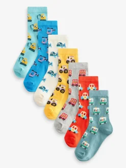 Next - Paquet de chaussettes en coton riche 7 Motif véhicule vif Outlet