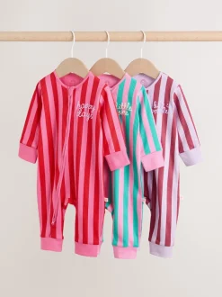 Next Multi Stripe (Multi Stripe) - Combinaisons de nuit à fermeture éclair pour bébés 3 Pack (0mths-3yrs) New