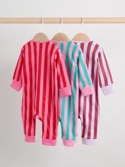 Next Multi Stripe (Multi Stripe) - Combinaisons de nuit à fermeture éclair pour bébés 3 Pack (0mths-3yrs) New