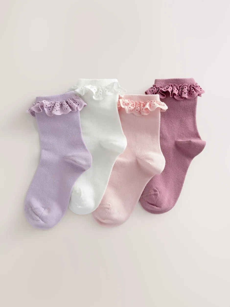 Next Multicolore - 4 Lot de chaussettes à volants en coton riche en volants Clearance