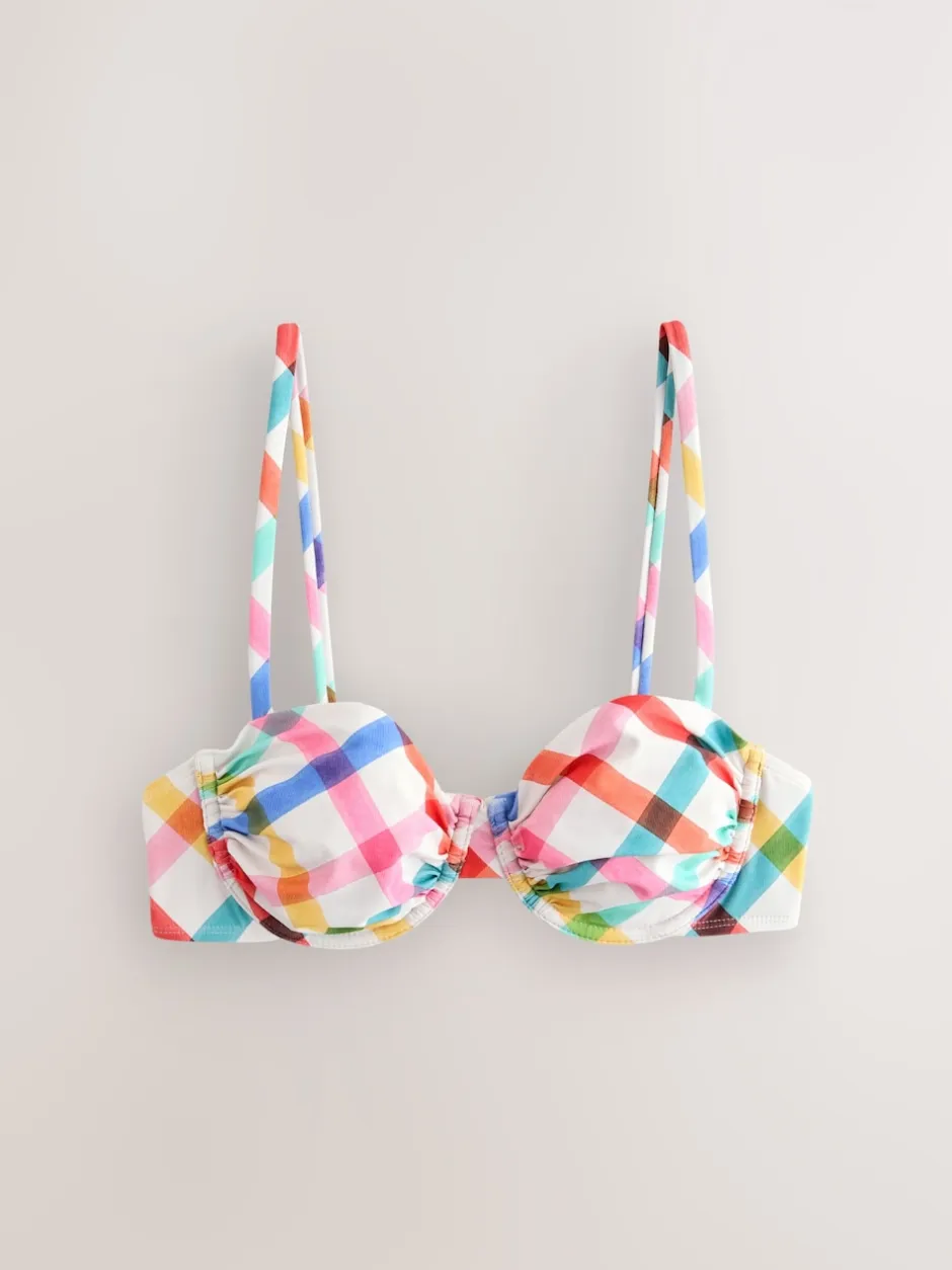 Next Multicolore/Blanc à Carreaux vifs - Haut de bikini non rembourré avec armatures Clearance