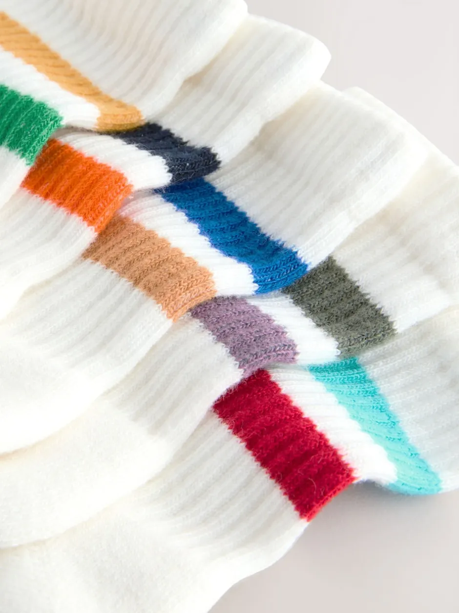 Next - Cushioned Semelle intérieure Cotton Rich Ribbed Tipped Chaussettes 5 Lot Multicolore/blanc Clearance