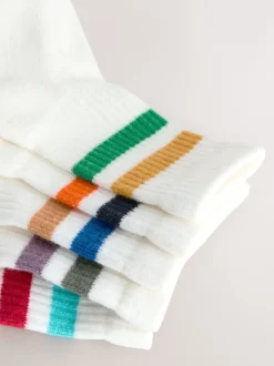 Next - Cushioned Semelle intérieure Cotton Rich Ribbed Tipped Chaussettes 5 Lot Multicolore/blanc Clearance