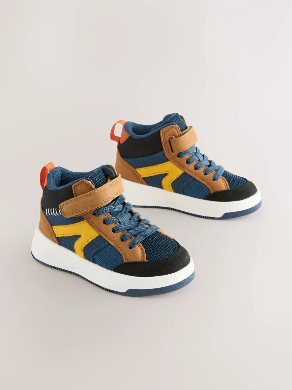 Next Navy/Fauve Color block - Baskets hautes à lacets élastiques à fermeture par contact