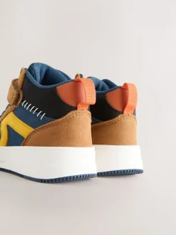 Next Navy/Fauve Color block - Baskets hautes à lacets élastiques à fermeture par contact