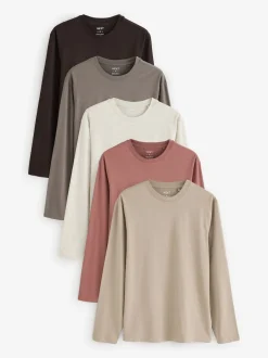 Next neutre - Ajustement régulier - T-shirt à coupe classique à manches longues en coton 100 %, lot de 5 Hot