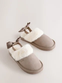 Baker by Ted Baker neutre - Chaussons mules fille en daim en fausse fourrure avec nœud New