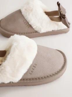 Baker by Ted Baker neutre - Chaussons mules fille en daim en fausse fourrure avec nœud New