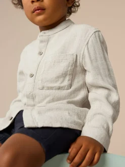 Next neutre - Chemise Lin Mix à col grand-père (3mths-7yrs) Clearance