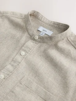 Next neutre - Col grand-père. - Chemise à manches courtes en lin et coton mélangés Clearance