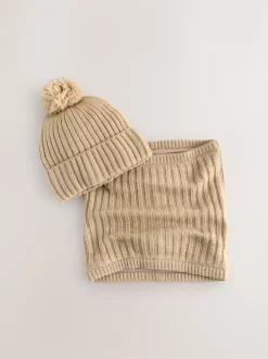 Next neutre - Ensemble Bonnets et snood à pompon 2 Pieces (1-16ans) Clearance