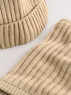 Next neutre - Ensemble Bonnets et snood à pompon 2 Pieces (1-16ans) Clearance